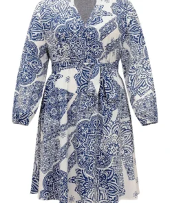 Bandana Print Notched Belted Dress -Clothing Shop 975627725 yo