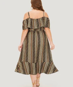 Bandana Pocket Ruffle Trim Cold Shoulder Dress -Clothing Shop 975744763 mm