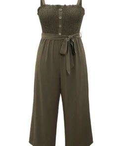 Shirred Frill Trim Belted Button Detail Cami Jumpsuit -Clothing Shop 975758665 hr