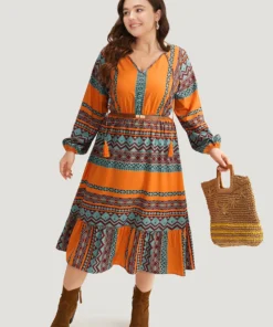 Boho Print Tassel Tie Neck Dress -Clothing Shop 97592839 mp c55062d1 bd80 4276 81d0 a509a795b39c