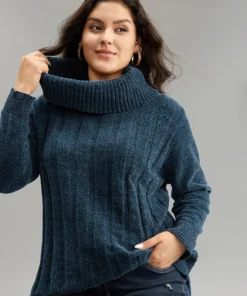 Turtle Neck Plain Rib Knit Pullover -Clothing Shop 975981279 dv