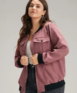 Patchwork Contrast Pocket Zipper Button Detail Jacket 12 Patchwork Contrast Pocket Zipper Button Detail Jacket -Clothing Shop 976034999 uz