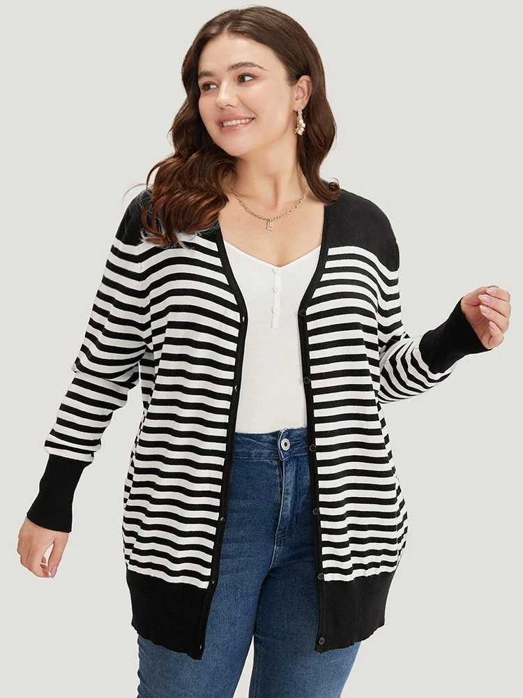 Supersoft Essentials Striped Patchwork Elastic Cuffs Cardigan 3 Supersoft Essentials Striped Patchwork Elastic Cuffs Cardigan