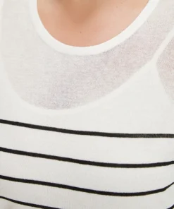 Striped Split Side Lightweight Elastic Cuffs Pullover -Clothing Shop 976414335 xh