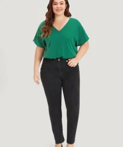 Solid V Neck Dolman Sleeve Cut Out Bodysuit -Clothing Shop 976497063 dl