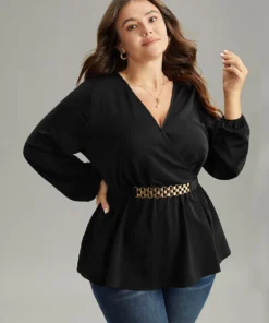 Solid Wrap Flutters Style Accents Belted Blouse -Clothing Shop 976575247 ho c2ccfa35 fce7 4877 8786 74d0622c5cf2