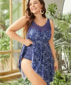 Paisley Print Mesh Insert Hanky Hem Swim Dress -Clothing Shop 976769811 qi