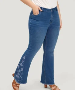 Flare Leg Very Stretchy High Rise Embroidered Jeans