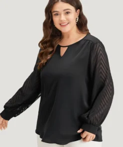 Plain Keyhole Lace Patchwork Lantern Sleeve Blouse -Clothing Shop 976890321 vd e1cab4e5 709c 45f9 b29d 88e52575ea31