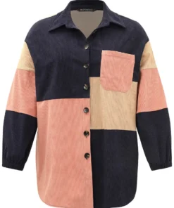 Colorblock Contrast Patchwork Pocket Button Through Jacket -Clothing Shop 977380643 hi