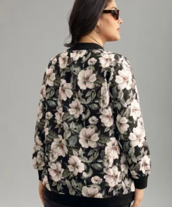 Floral Print Patchwork Zipper Jacket -Clothing Shop 977693150 ao