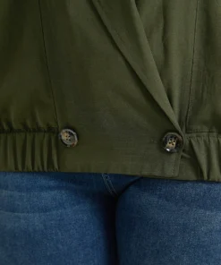 Lapel Collar Solid Gathered Tab Sleeve Jacket -Clothing Shop 977797932 wj