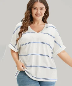 Striped Contrast Dolman Sleeve T-shirt -Clothing Shop 97799867 xj 5373a05d d97a 4300 9c47 9e783132e309