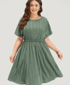 Plain Geo Eyelet Batwing Sleeve Elastic Waist Dress -Clothing Shop 978006359 va 2b4ddfe5 8d16 4b88 962d 2c13aae65661