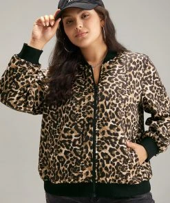 Leopard Patchwork Zipper Pocket Jacket -Clothing Shop 978515484 cr