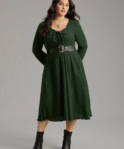 Square Neck Solid Drawstring Rib Knit Dress