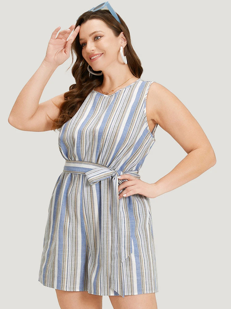 Striped Pocket Cut Out Knot Sleeveless Jumpsuit 4 Striped Pocket Cut Out Knot Sleeveless Jumpsuit - Image 2