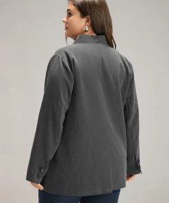 Stand Collar Button Up Pocket Blazer -Clothing Shop 979324113 uv