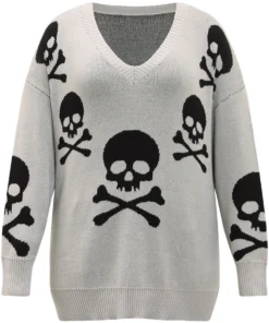 Supersoft Essentials Halloween Skull Print V Neck Pullover -Clothing Shop 979691911 go cd0a693a 85b6 42fe ad2b 6479ffeb95e8