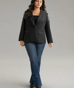 Solid Suit Collar Tassel Trim Blazer -Clothing Shop 980239691 tp