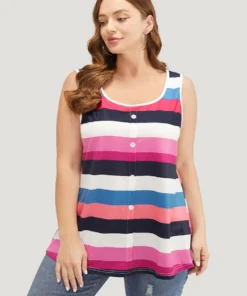Striped Contrast Button Detail Scoop Neck Tank Top 12 Striped Contrast Button Detail Scoop Neck Tank Top -Clothing Shop 981043957 yh