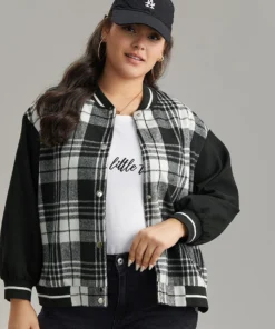 Plaid Button Through Pocket Baseball Collar Bomber Jacket 16 Plaid Button Through Pocket Baseball Collar Bomber Jacket -Clothing Shop 981579386 zn