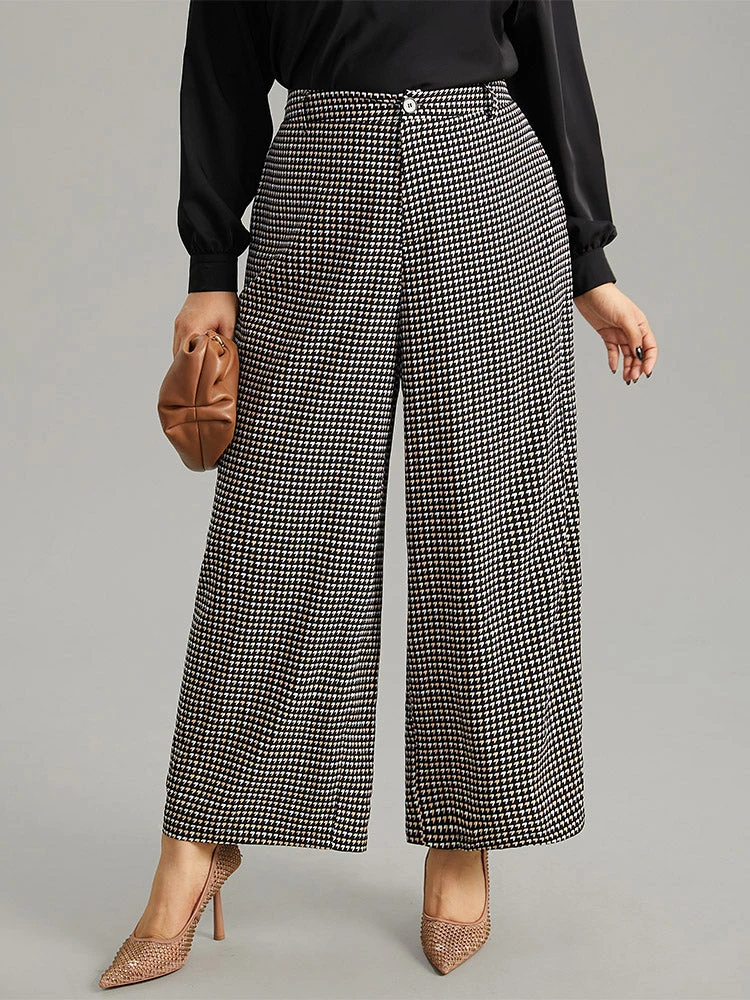 Houndstooth Elastic Waist Straight Leg Pants 3 Houndstooth Elastic Waist Straight Leg Pants