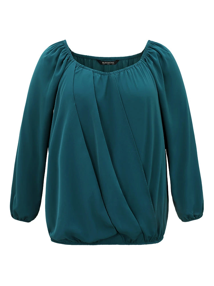 Static-Free Solid Lantern Sleeve Plicated Detail Blouse 8 Static-Free Solid Lantern Sleeve Plicated Detail Blouse - Image 6