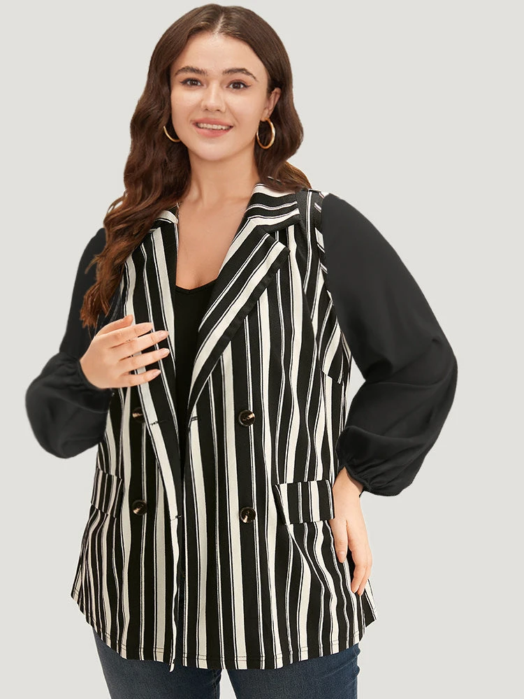 Halloween Striped Pocket Double Breasted Lapel Collar Sleeveless Blazer 4 Halloween Striped Pocket Double Breasted Lapel Collar Sleeveless Blazer - Image 2