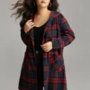 Plaid Button Through Pocket Hooded Coat -Clothing Shop 98299066 nm
