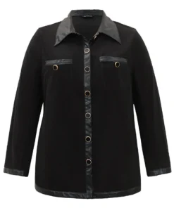 Solid Pocket PU Leather Buckle Detail Coat -Clothing Shop 98300094 lw