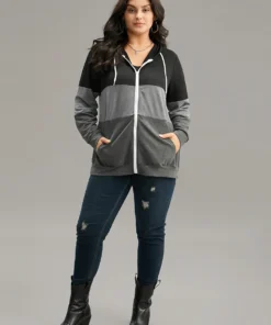 Colorblock Contrast Drawstring Zipper Hooded Sweatshirt -Clothing Shop 98373730 su 3b0dca65 54a1 4c3d 8b61 0954dc525a05