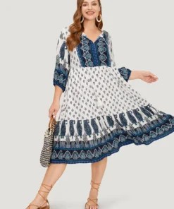 Bandana Print Ruffles Lantern Sleeve Pocket Tassels Tie Neck Dress -Clothing Shop 983899861 qn f339cbc5 6338 4d1b 9cd3 4faf173d01d3