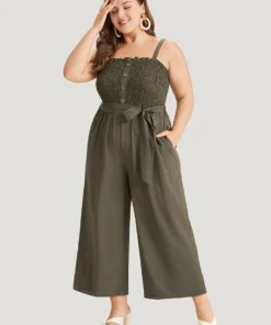 Shirred Frill Trim Belted Button Detail Cami Jumpsuit -Clothing Shop 984346424 qk