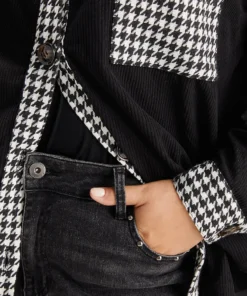 Houndstooth Patchwork Pocket Button Through Corduroy Coat -Clothing Shop 984685497 wt f42fdcfb 3453 478e 9a0b 05db9ee4feec