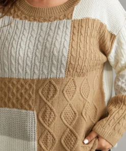 Cable Knit Colorblock Patchwork Pullover -Clothing Shop 984702650 nk