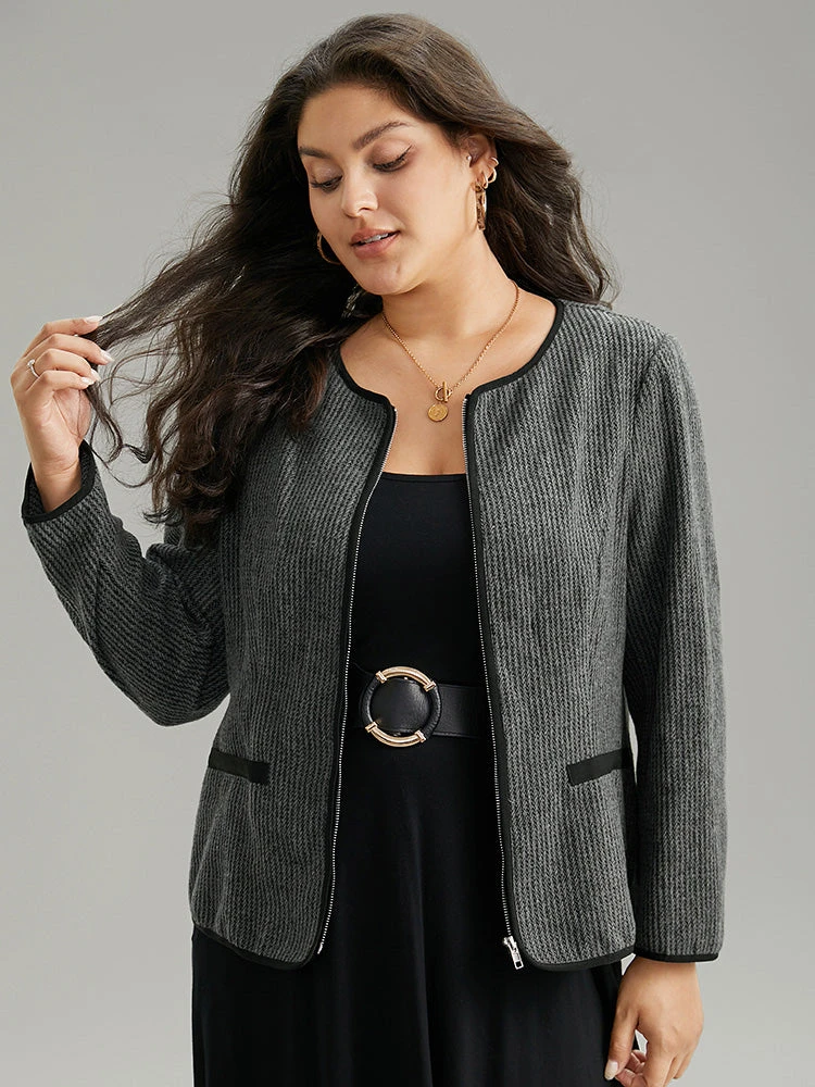 Solid Textured Patchwork Zipper Pocket Blazer 3 Solid Textured Patchwork Zipper Pocket Blazer