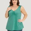 Plain V Neck Ruched Shirred Tank Top -Clothing Shop 98536213 wu