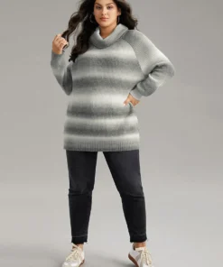 Turtleneck Ombre Heather Raglan Sleeve Pullover -Clothing Shop 985381535 mv