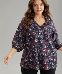 Ditsy Floral Tie Neck Elastic Cuffs Blouse -Clothing Shop 985468580 ok 54becbd5 2620 408a b176 29ab7b3e98a1