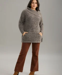 Heather Split Hem Asymmetrical Button Detail Pullover -Clothing Shop 985508911 la