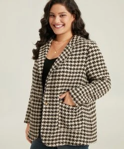 Houndstooth Patched Pocket Button Up Blazer -Clothing Shop 985550009 vc