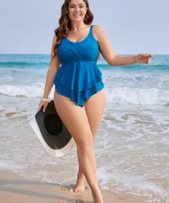 Lightly Lined Bow Asymmetrical Ruffle One Piece Swimsuit -Clothing Shop 985586475 sv