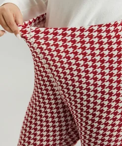 Christmas Houndstooth Elastic Waist High Rise Leggings -Clothing Shop 985689607 oi