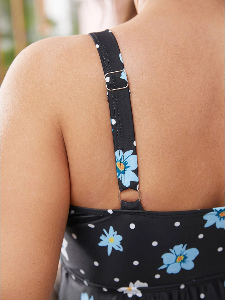 Floral & Polka Dot V Neck Split Front Swim Dress 11 Floral & Polka Dot V Neck Split Front Swim Dress - Image 9