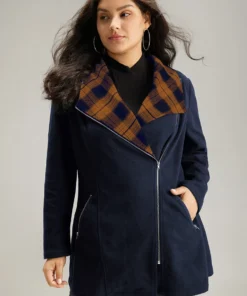 Plaid Patchwork Lapel Collar Zipper Coat -Clothing Shop 986605659 vz ac24b76e d735 444b 8f60 32f2f4b4a4c0