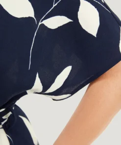 Leaf Print Pocket Belted Dress -Clothing Shop 986644768 hc