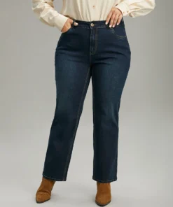 Zipper Fly Straight Leg High Rise Jeans