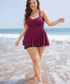 Plain Ruffles Crossover Back Adjustable Straps Tankini Top -Clothing Shop 986798627 oo