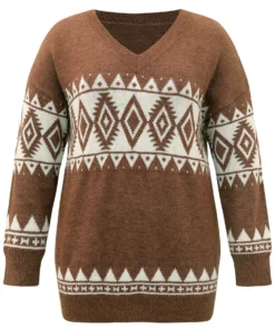 Anti-Pilling Bandana Print V Neck Pullover -Clothing Shop 986888654 nu